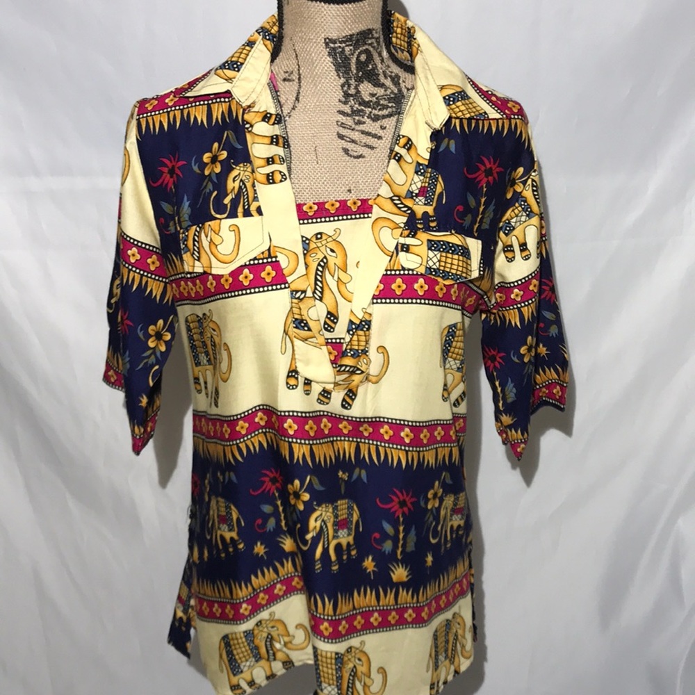 -🐘 Vintage Indian Elephant Collared Top 🐘